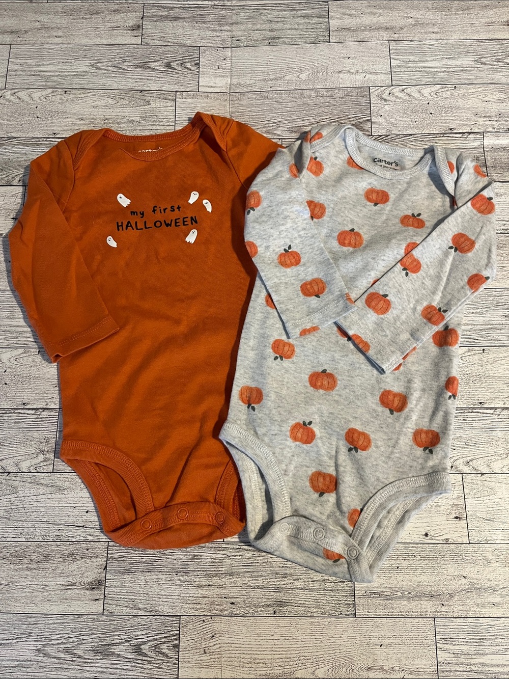 Carter's Orange & Heather Gray Halloween Pumpkin Bodysuit Set